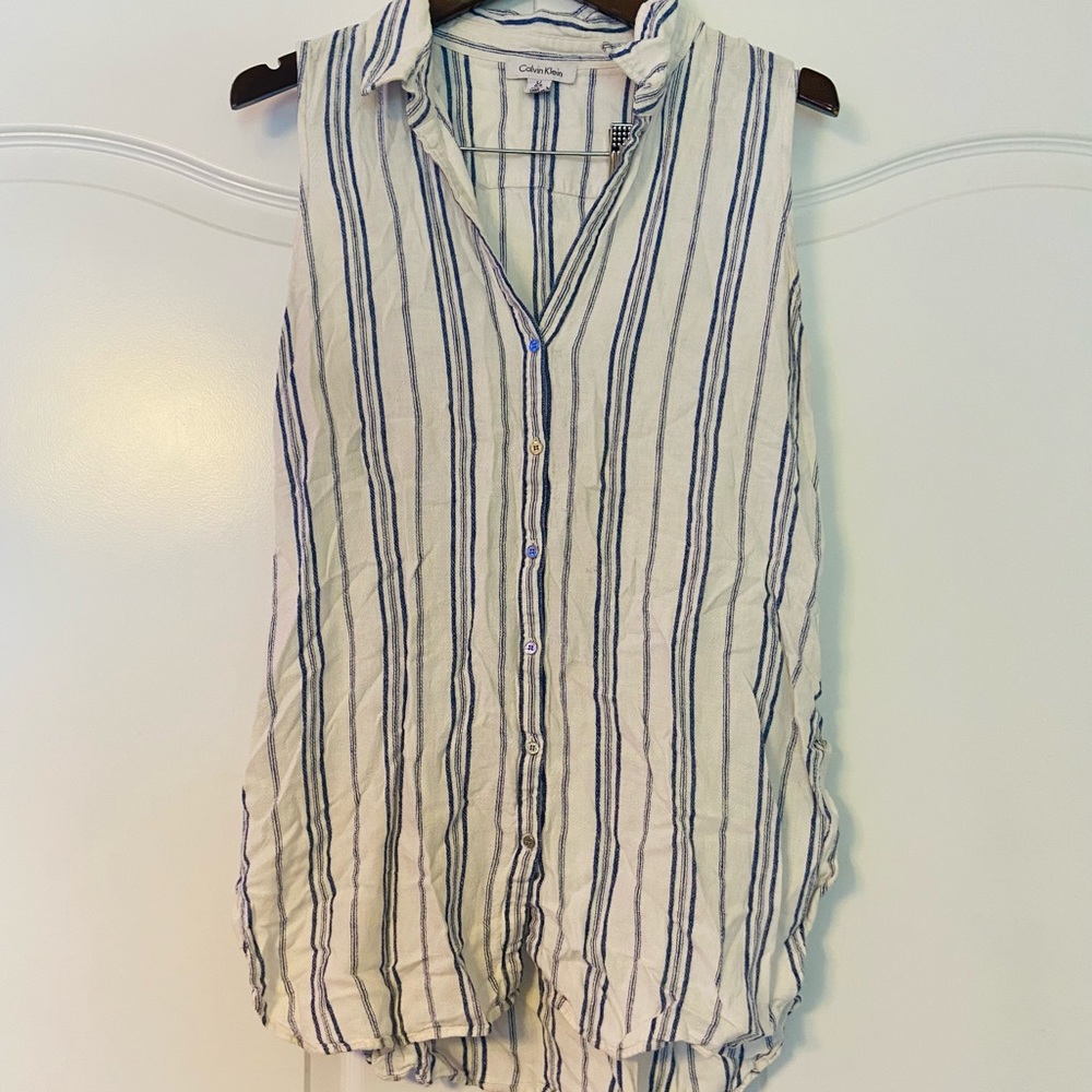 Calvin Klein Blue & White Button-Up Top